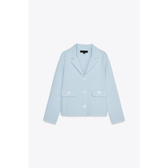 Zara Womens Blazer Jacket Size M Blue Trim Knit Sweater cardigan 4192/051 NWT - Picture 3 of 16